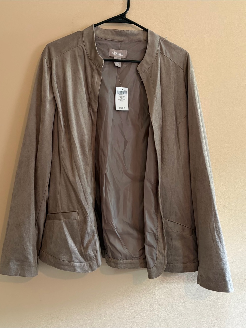 Chico's Taupe Open-Front Jacket - Women's Size 3 or XL SUEDE new with tags NWT